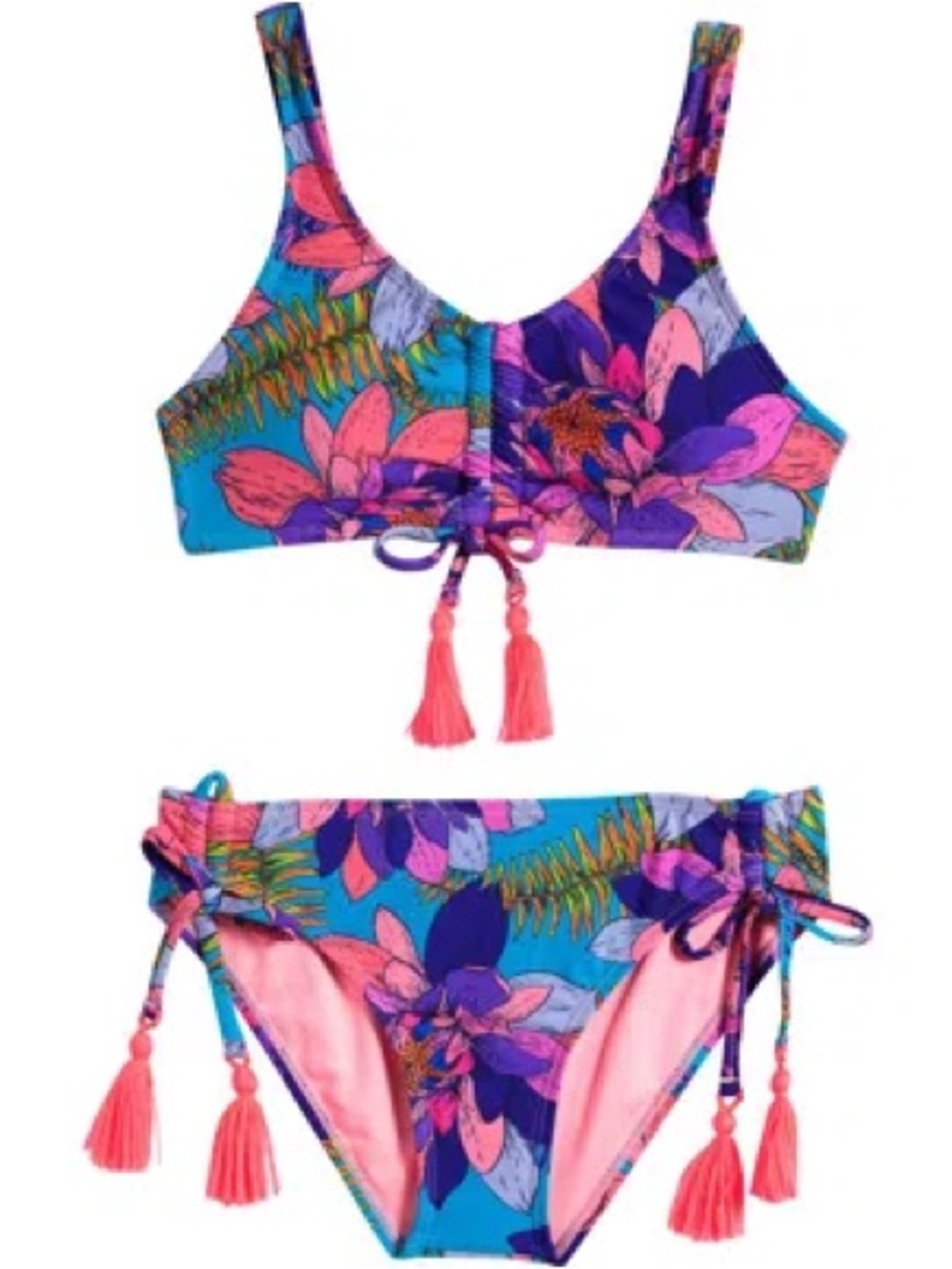 Beach Lingo Kids' Go Lotus Two-piece Swimsuit In Blue Multi Size 14